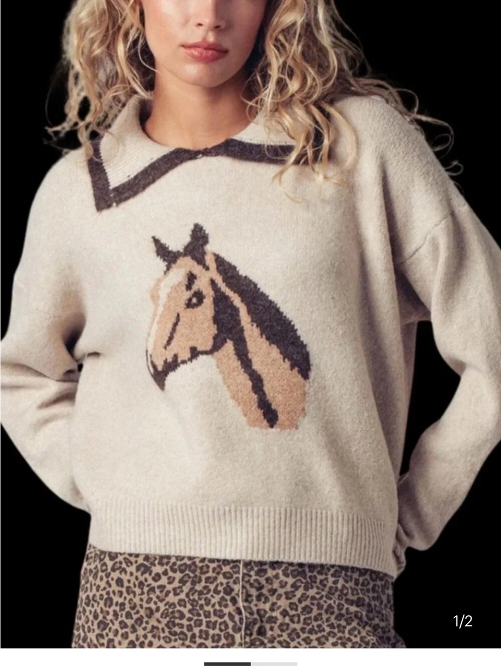Boutique Maven cream horse sweater western small medium